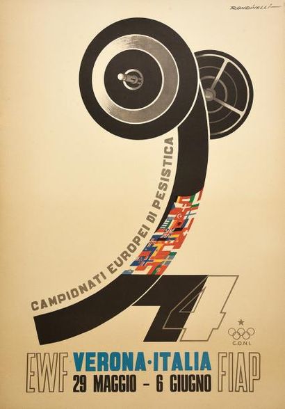 null Affiche officielle des Championnats d'Europe d'Halterophilie 1974 à Vérone en...