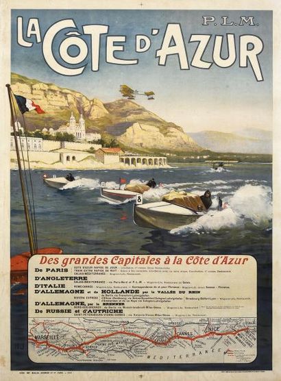 null Affiche originale PLM. «La côte d'Azur». Des grandes Capitales à la Côte d'Azur.
Illustrée...
