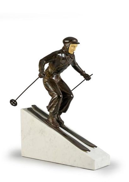 null Sculpture chryséléphantine. «Le skieur». Vers 1920.
Signée H. Molins (XIX-XX)....