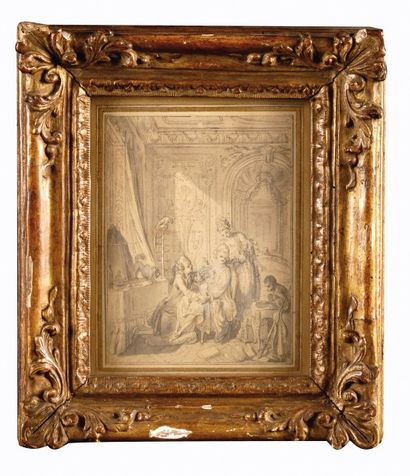 Attribué à Charles Nicolas COCHIN (1715 - 1790) Scène galante, illustration Plume...