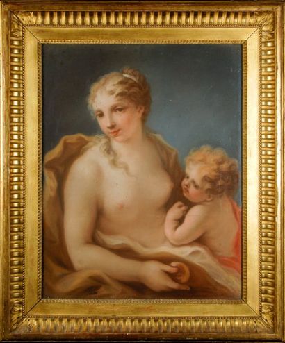 Ecole ITALIENNE 1781, suiveur de Giovanni Antonio PELLEGRINI Vénus et l'Amour Pastel.80...