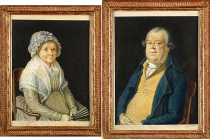 Ecole de la Fin du XVIIIe siècle Paire de portraits Gouaches.27 x 21,5 cm.