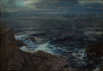 Willy HAMACHER (1865-1909) Mer au clair de lune. 1901.Toile.70 x 100 cm.