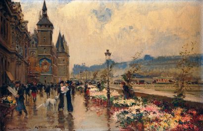Georges Stein (1870-1955) Le quai aux fleurs à Paris Huile sur toile signée et située...