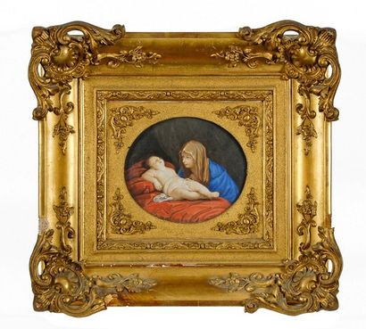 Ecole FRANCAISE du XVIIe siècle, d'après Guido RENI La Vierge à l'Enfant endormi.Gouache...