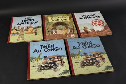 HERGÉ TINTIN. Un ensemble de 5 albums de Tintin (TTBE).
Tintin au Congo (B7), Tintin...