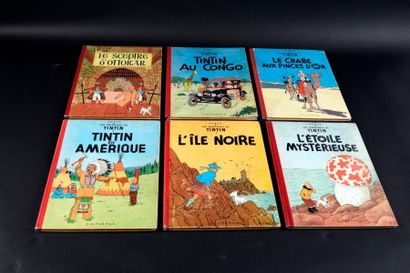 HERGÉ TINTIN. Un ensemble de 6 albums de Tintin (TTBE).
Tintin au Congo (B9), Tintin...