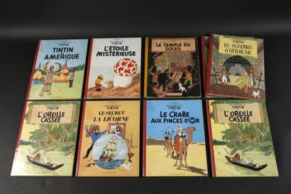 HERGÉ TINTIN. Un ensemble de 9 albums de Tintin (TTBE À NEUF).
L'Oreille cassée (B24),...