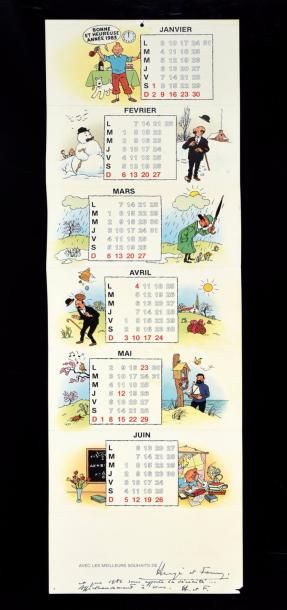 HERGÉ CARTE DE VOEUX CALENDRIER 1982/1983.
La dernière carte signée par Hergé. Avec...