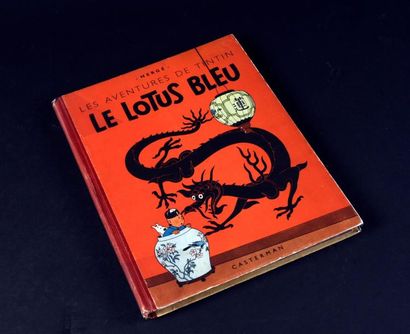 HERGÉ TINTIN 05. Le lotus bleu. A18. Edition dite “grande image” Casterman 1942.
Dos...