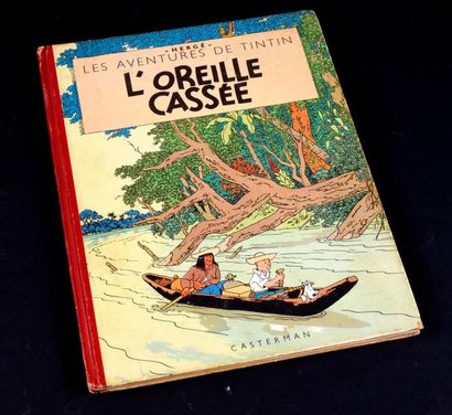 HERGÉ TINTIN 06. L'Oreille cassée.
B5 aux feuillages bleus. 1951.
Dos rouge. Album...