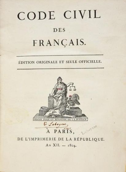 null Code civil des Français. Édition originale et seule officielle.
Paris, Imprimerie...