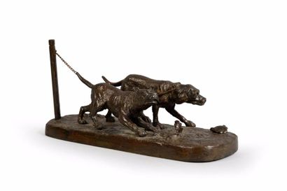 Eugène Barillot (1841-1900) Deux chiens au piquet.
Bronze à patine brune, signé en...