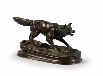 Ferdinand PAUTROT (1832-1874) Loup au lièvre.
Bronze à patine brune, signée sur l'avant...