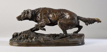 Pierre-Jules Mêne (1810 - 1879). d'après Setter à l'arrêt.
Bronze à patine brun-clair,...