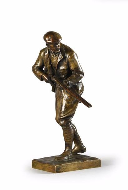 Moritz Rothberger 1865-1944) Chasseur au fusil juxtaposé.
Bronze à patine brune,...