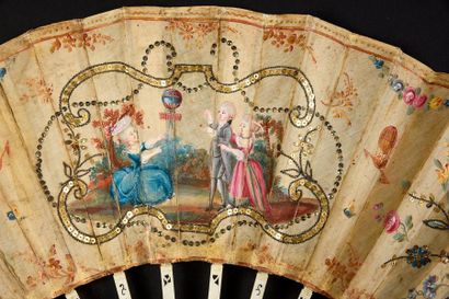 null L'envol de la montgolfière, vers 1783
Eventail plié, feuille en soie peinte...