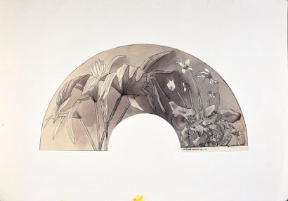 Ernest Quost Palmiers et cyclamens, vers 1897
Feuille d'éventail en papier peint...