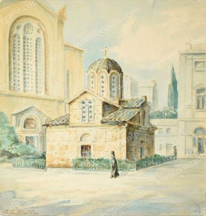 POUTIATINE Prince Nicolas Eglise d'Athènes.
Aquarelle signée en bas à gauche, datée...