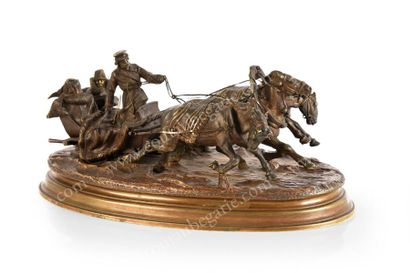 GRATCHEV Alexis Petrovitch (c. 1780-1850) Troïka au galop.
En bronze doré à patine...