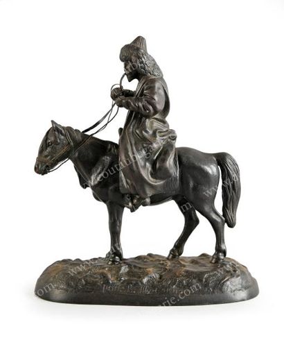 OBER Artemi Lourentievitch (1843-1917) Kirghize à cheval fumant la pipe.
En fonte...