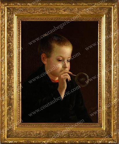 ÉCOLE RUSSE DU XIXe SIÈCLE - NESSLER V. Portrait d'un enfant soufflant une bulle...