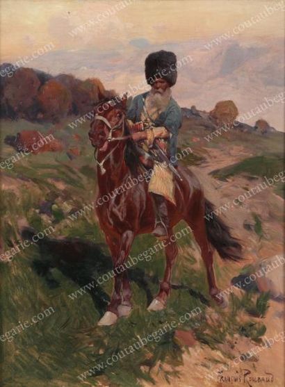 ROUBAUD Franz Aléxïévitch (1856-1928) Tcherkesse à cheval.
Huile sur panneau, signée...