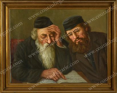 SZEWCZENKO Constantin (1915-1991) La leçon de Talmud.
Huile sur toile, signée en...