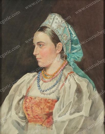 ALEXANDROVSKY Stephan Féodorovitch (1842-1906) Femme russe en tenue traditionnelle...