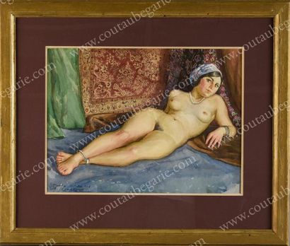 ROUBTZOFF Alexandre (1884-1949) Femme orientale nue sur un sofa.
Aquarelle sur papier...