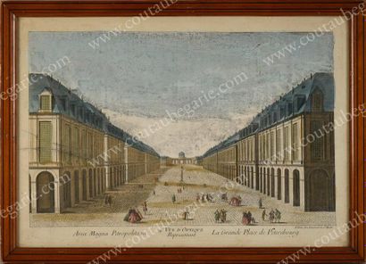 École FRANÇAISE du XVIIIe siècle Paire de vues d'optique représentant la Grande Place...