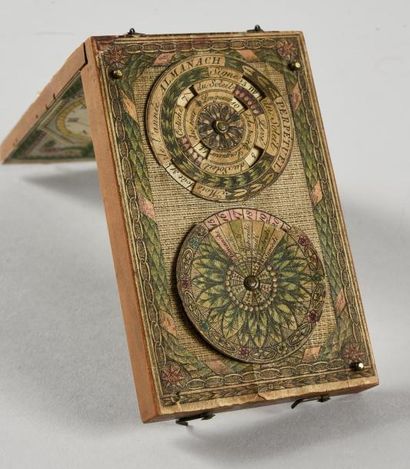 null Cadran solaire diptyque en bois, portatif, aussi appelé cadran de Nuremberg....