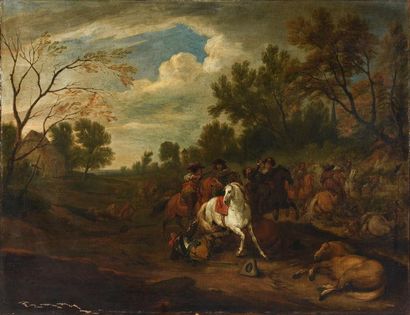 Adam Frans van der MEULEN (1632-1690) 
Une escarmouche
Toile
56 x 75 cm
Signé et...