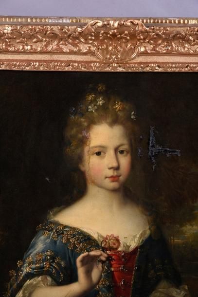 Louis-Ferdinand Elle (1646-1717). Attribué à. Portrait d'une jeune femme tenant une...