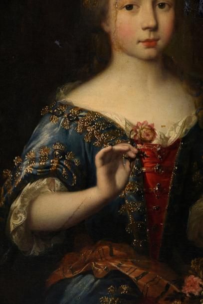Louis-Ferdinand Elle (1646-1717). Attribué à. Portrait d'une jeune femme tenant une...