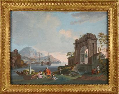 Suiveur de Jean-Baptiste LALLEMAND (1716-1803) 
Scène de tempête et Paysage marin...