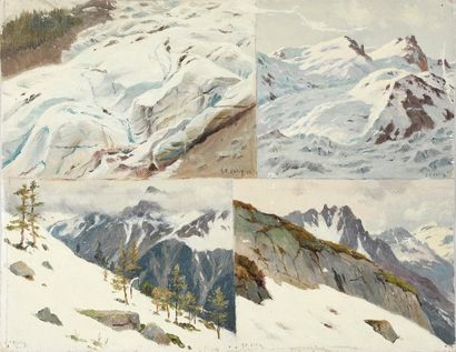 Georges Frédéric ROTIG (1873-1961) 
Etude de paysages de montagnes sous la neige.
Huile...