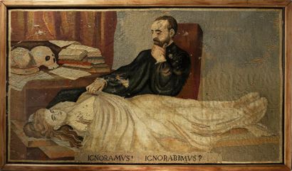 null L'Anatomiste, panneau de tapisserie d'après Gabriel Von Max (1840-1915), vers...