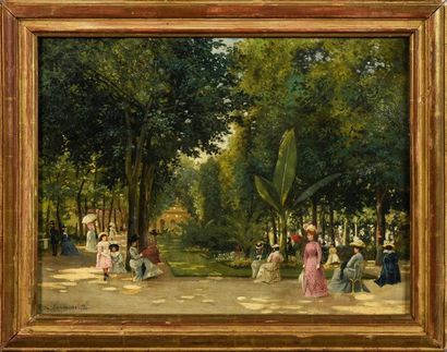 Gaston de LAPERRIERE (1848 - ) 
Le jardin public
Toile
Signée en bas à gauche et...