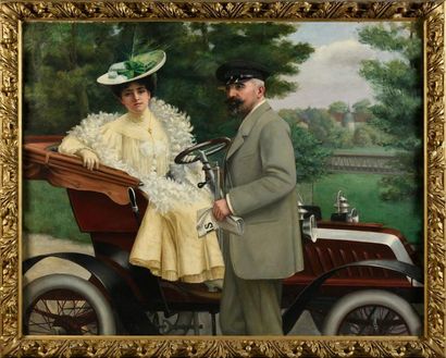 Louis PERREY (1858 - ) 
Couple à l'automobile Toile, signée en bas à droite et daté...