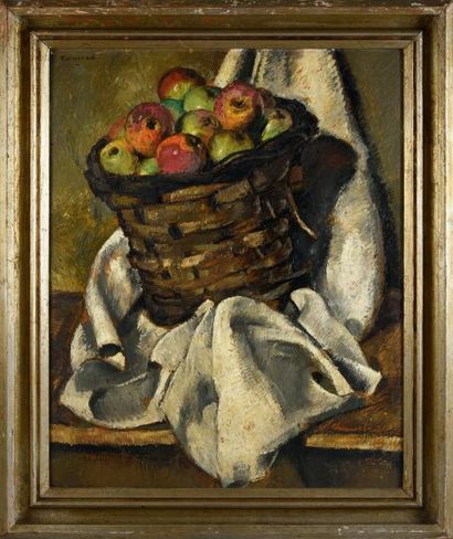 Rodolphe FORNEROD (1877 - 1953) 
Panier de pommes
Huile sur carton
70 x 55 cm