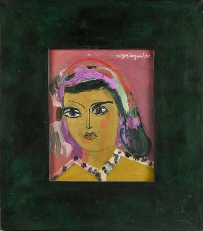 Roger BESOMBES (1913-1994) 
Tête de femme marocaine
Toile. SHG
27 x 22 cm