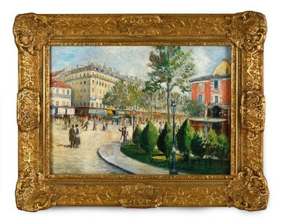 Louis ABEL-TRUCHET (1857 - 1918) 
Place de Clichy.
Huile sur carton.
32 x 45 cm