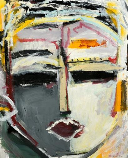 Jean-Michel AUCLERC (1947-) 
Masque africain
Toile. Technique mixte.
162 x 98 cm