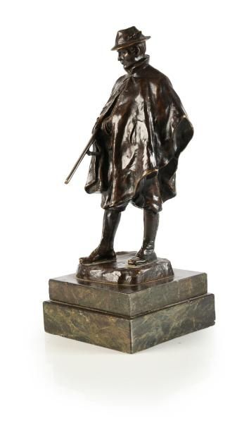 Heinz Muller (1872-1937) 
Chasseur au fusil juxtaposé.
Bronze à patine brune. Socle...