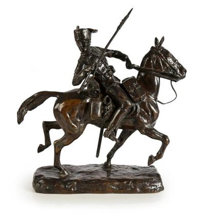 Fred VOELCKERLING (1872 - 1945) 
Hussard à cheval
Bronze à patine brune, fonte ancienne.
H.:...