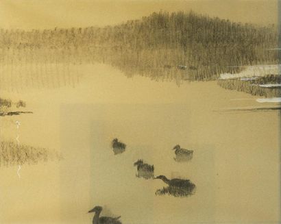 JP. Maurice BOYRIE (XXe) 
3 études: canard en vol, paysage, antilope.
Crayon et craie...