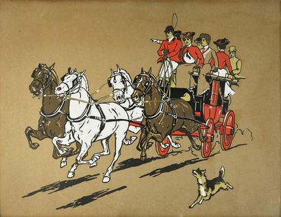 Carle Vernet. D'après 
La chasse au renard.
Gravure en couleurs.
61 x 83 cm