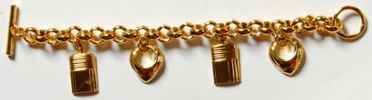 PARFUMS BOUCHERON - (années 1990) Bracelet gourmette fantaisie en mailles de laiton...