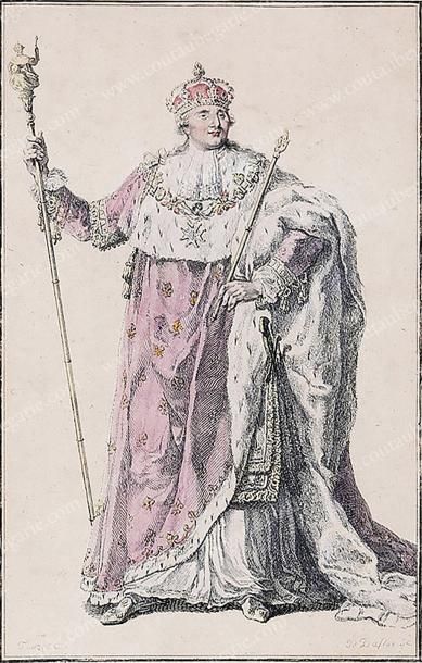 null LOUIS XVI, roi de France (1754-1793).
Belle estampe rehaussée à l'aquarelle...